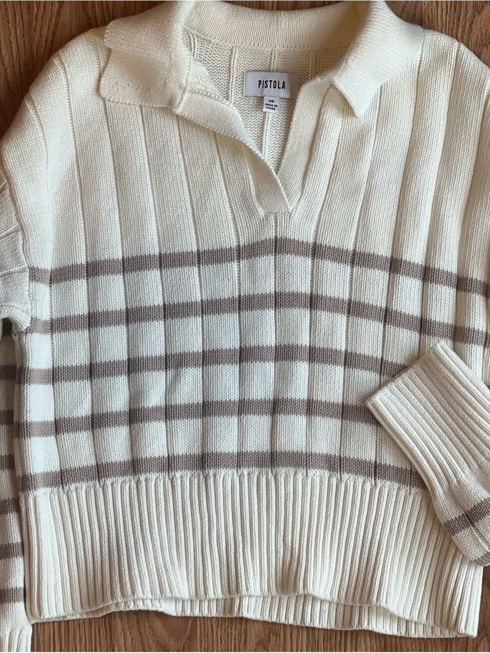 Pistola Arlo Cream Striped Knit Polo Sweater Size XS